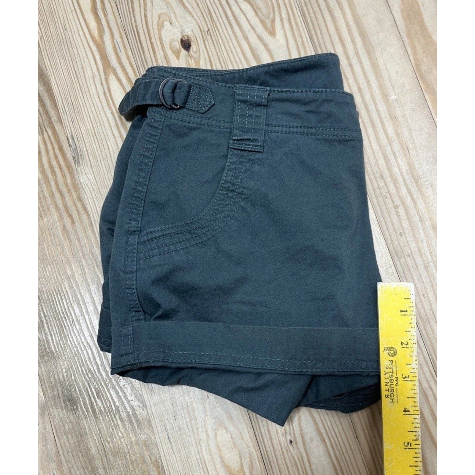 Athleta Womens Chino Shorts Size 0 Green Adjustable Waist Cotton Stretch