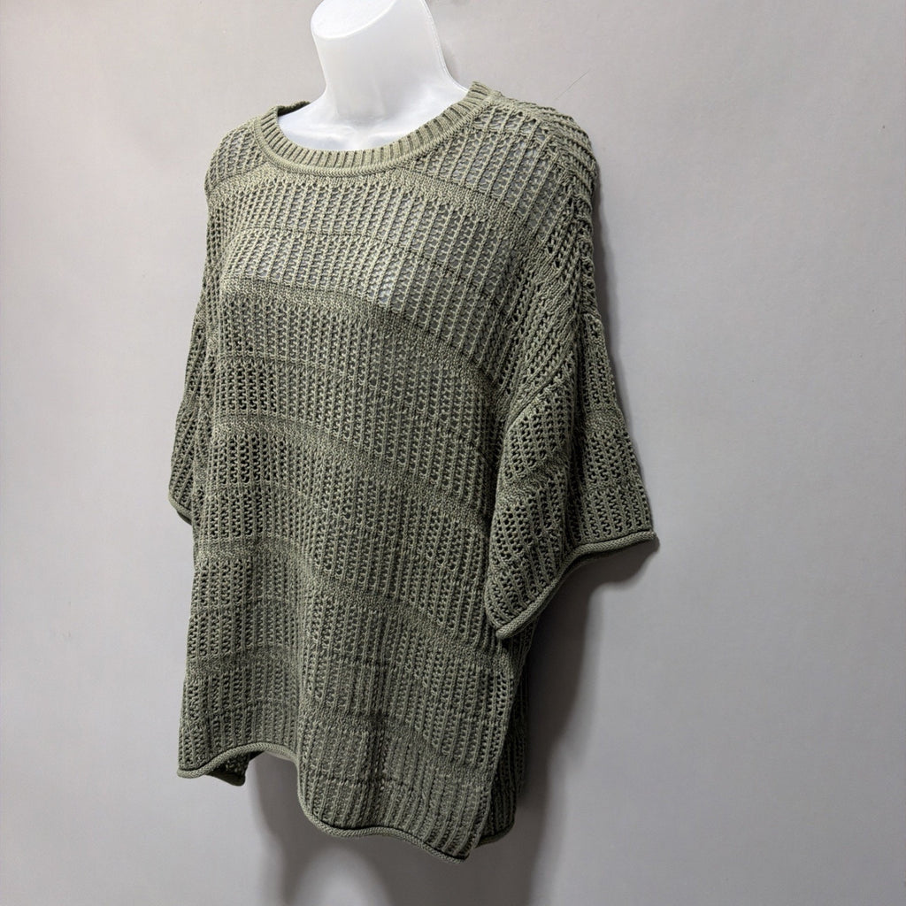 Aerie Crochet Short Sleeve Oversized Sweater Green Size Small NWT