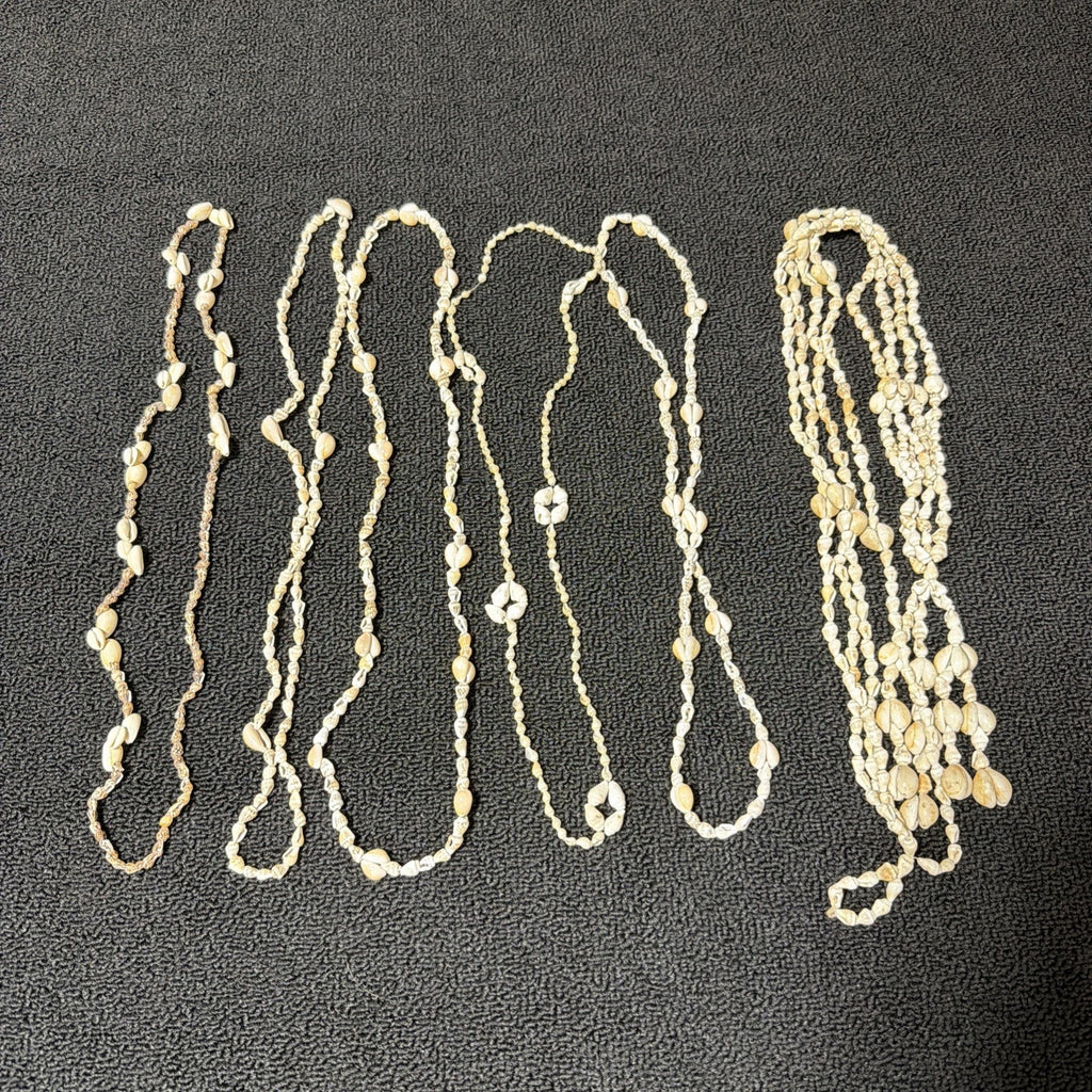 VINTAGE 6 Cowrie Sea Shell & Snail Long LEI NECKLACE Hawaii Luau Surf
