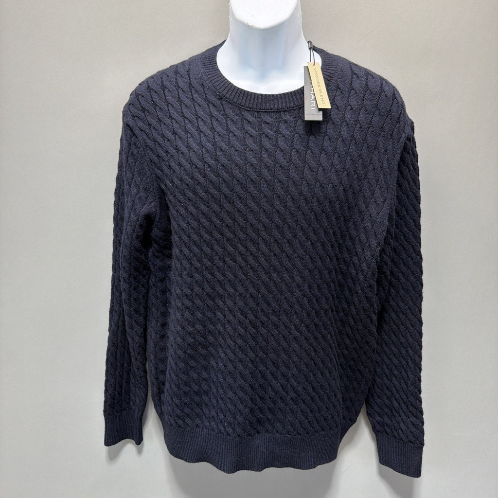 New Tahari Night Life Men's Viscose Blend Navy Blue Cable Knit Sweater Size S