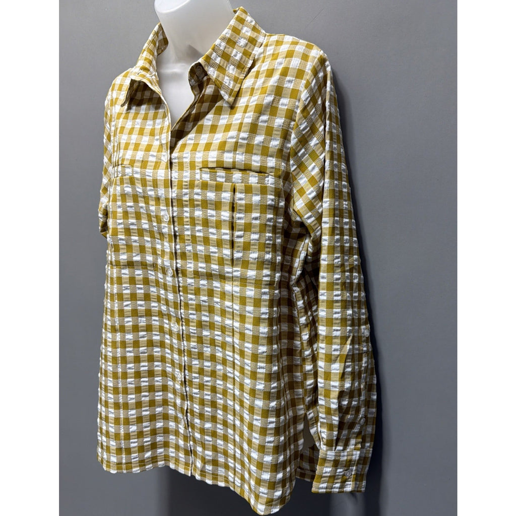 Buckle BKE Eased Flannel Shirt Womens M Yellow Plaid Long Sleeve Button Up NWT