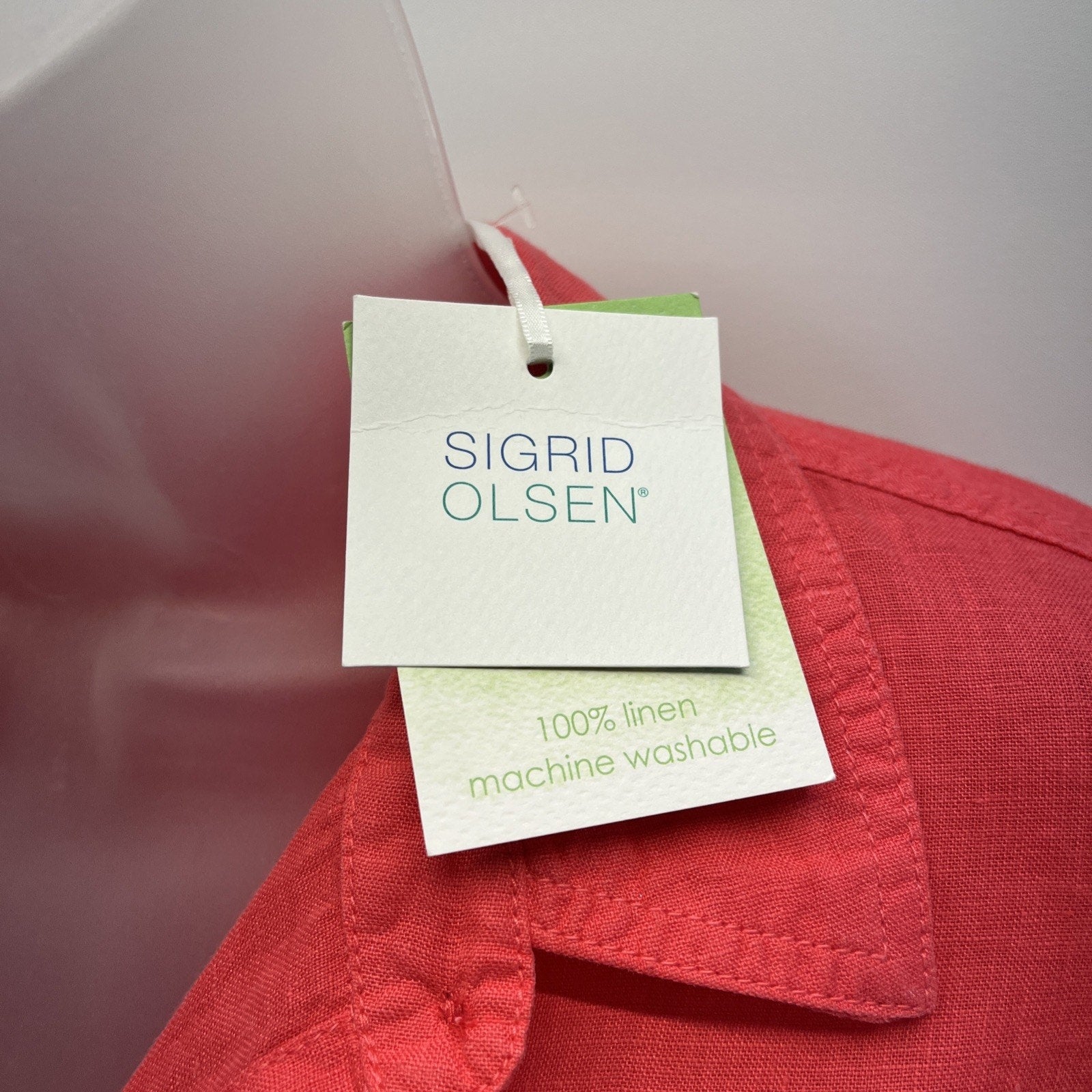 NWT Sigrid Olsen Women's Red Linen Button-Down Shirt - Size M