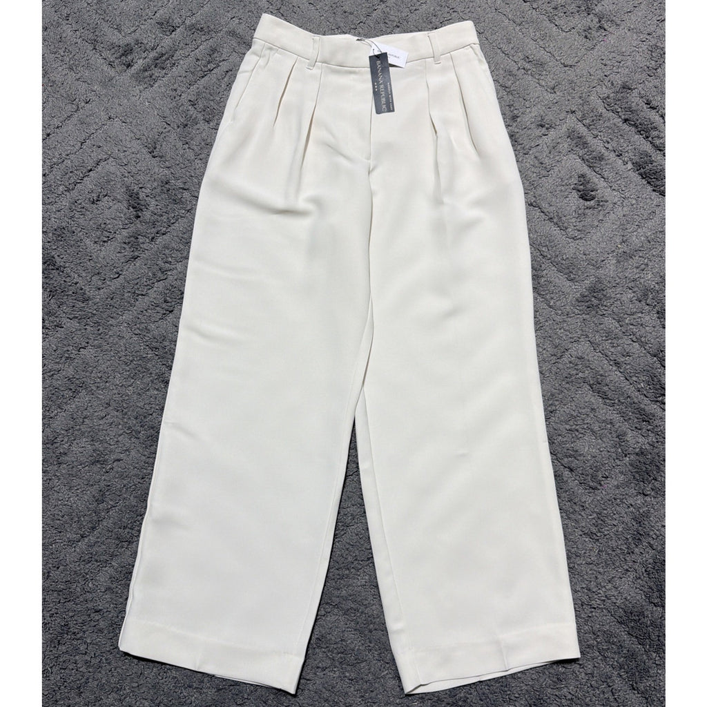 NWT Banana Republic Women's Pleated Wide-Leg Trouser Pants Ivory Size 6 30x30