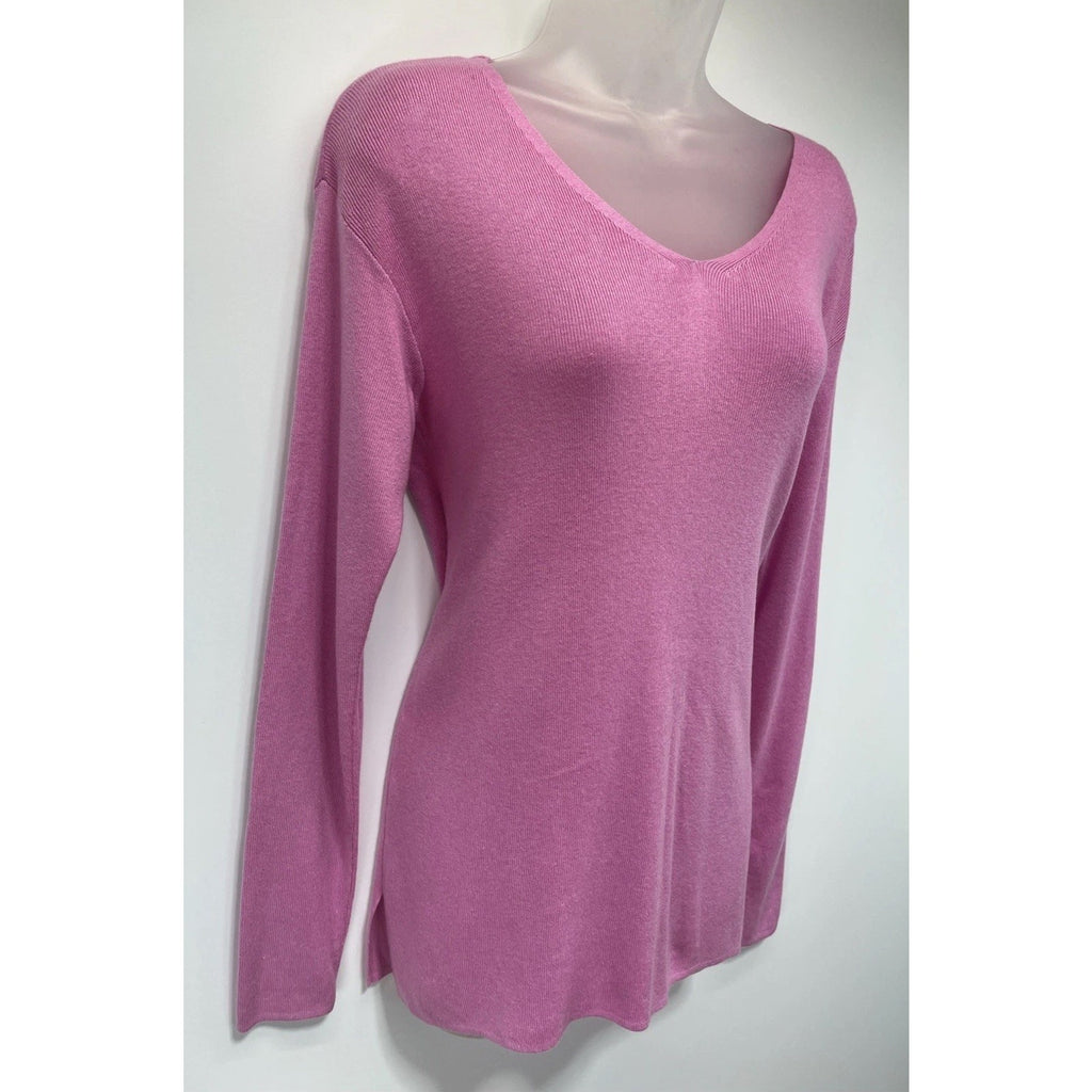 Talbots XS V-Neck Pullover Sweater Pink Tunic Length Long Sleeve Rayon Blend