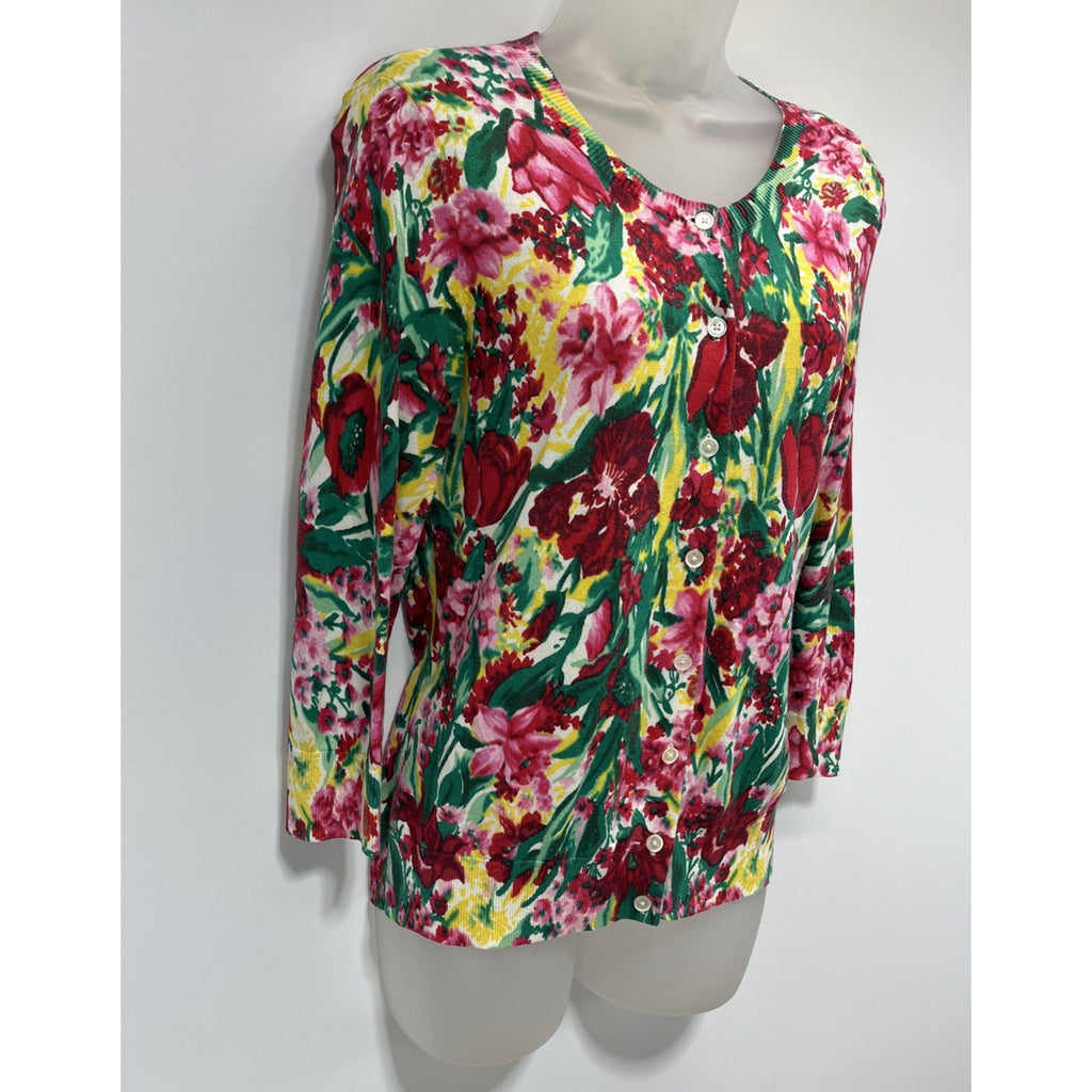 Talbots Charming 3/4 Sleeve Cardigan Button Front Spring Floral Size Small