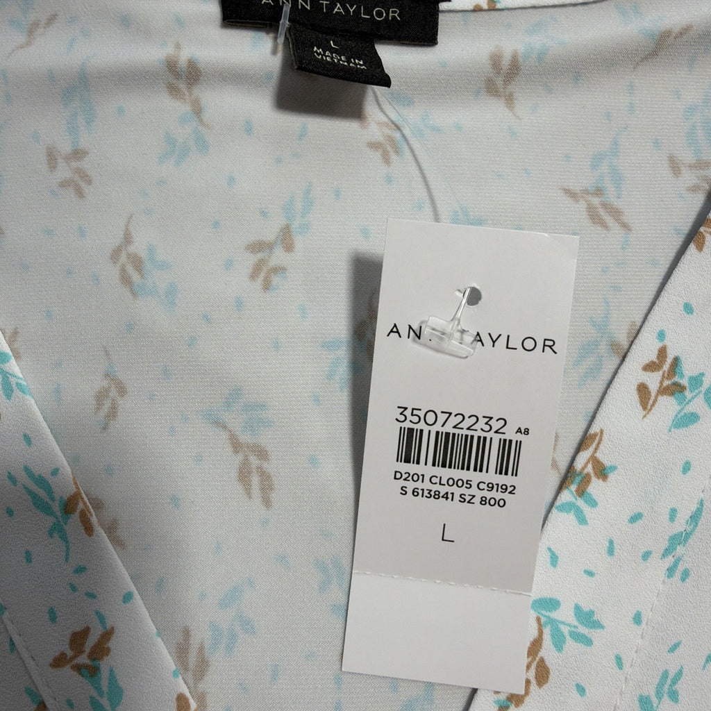 Ann Taylor Floral Oversized Stretch Puff Sleeve Top Blouse Size Large New