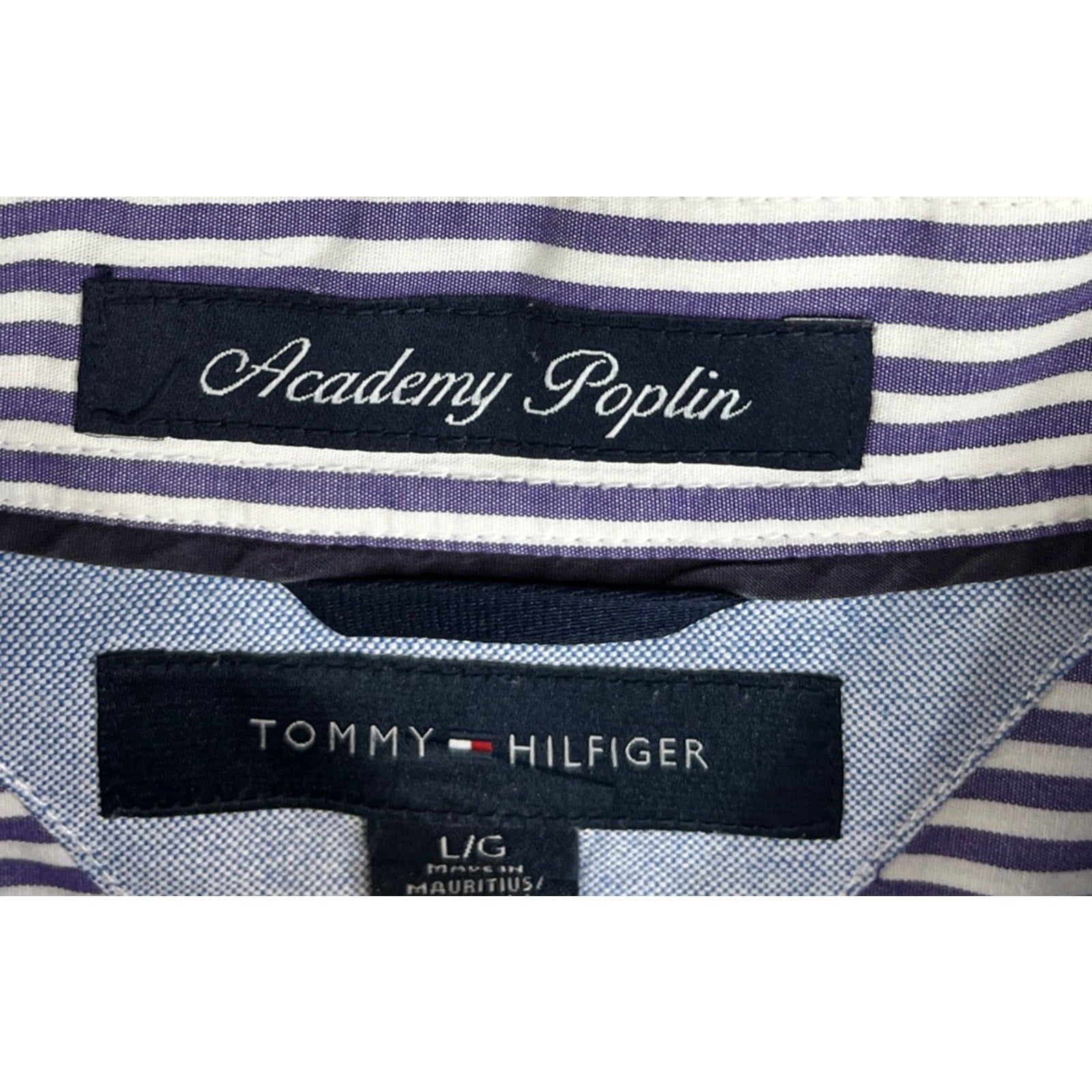 Tommy Hilfiger Academy Poplin Mens Long Sleeve Purple Striped Shirt Large
