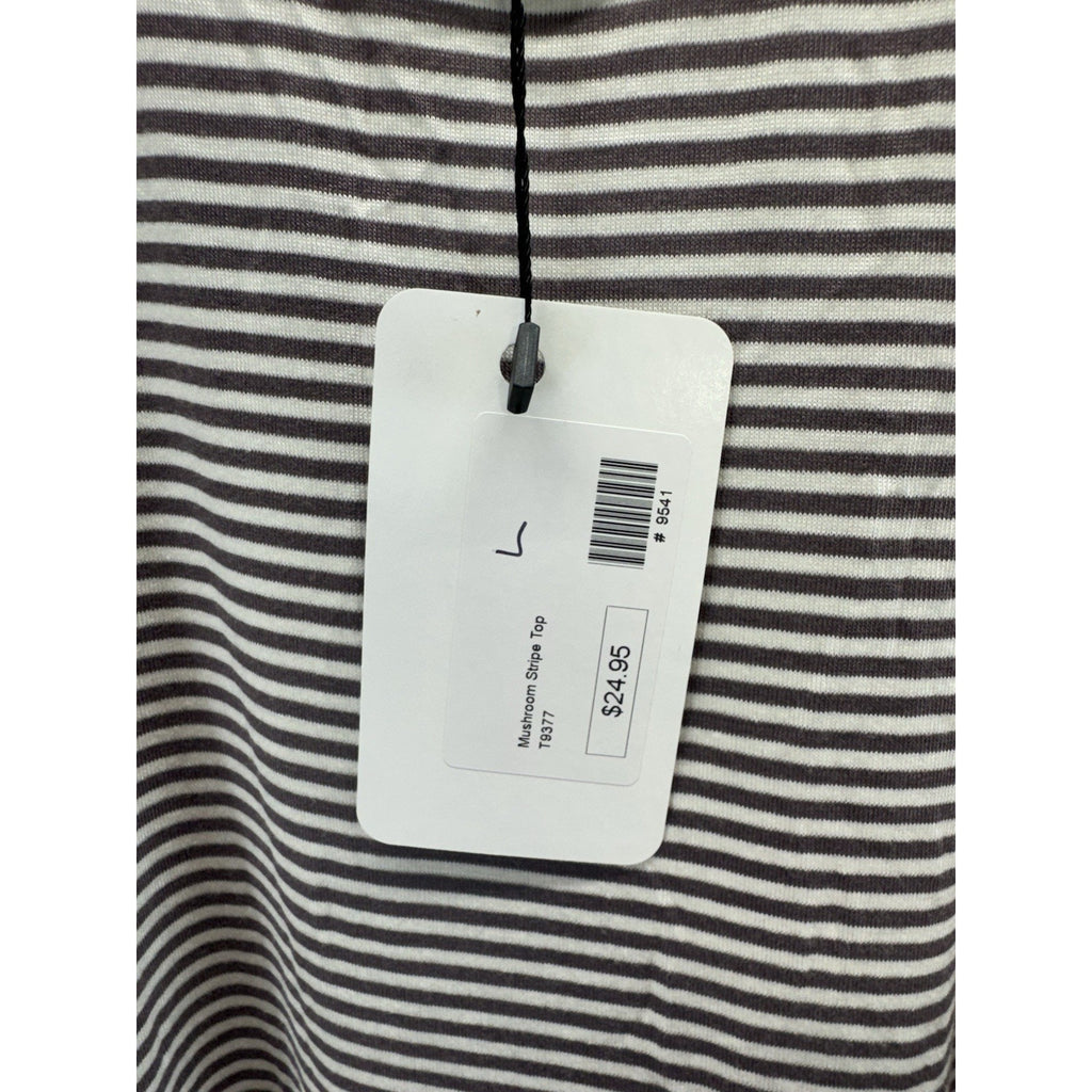 Rae Mode Scoop Neck Taupe Striped Short Sleeve Tunic Top Women’s Size Large NWT