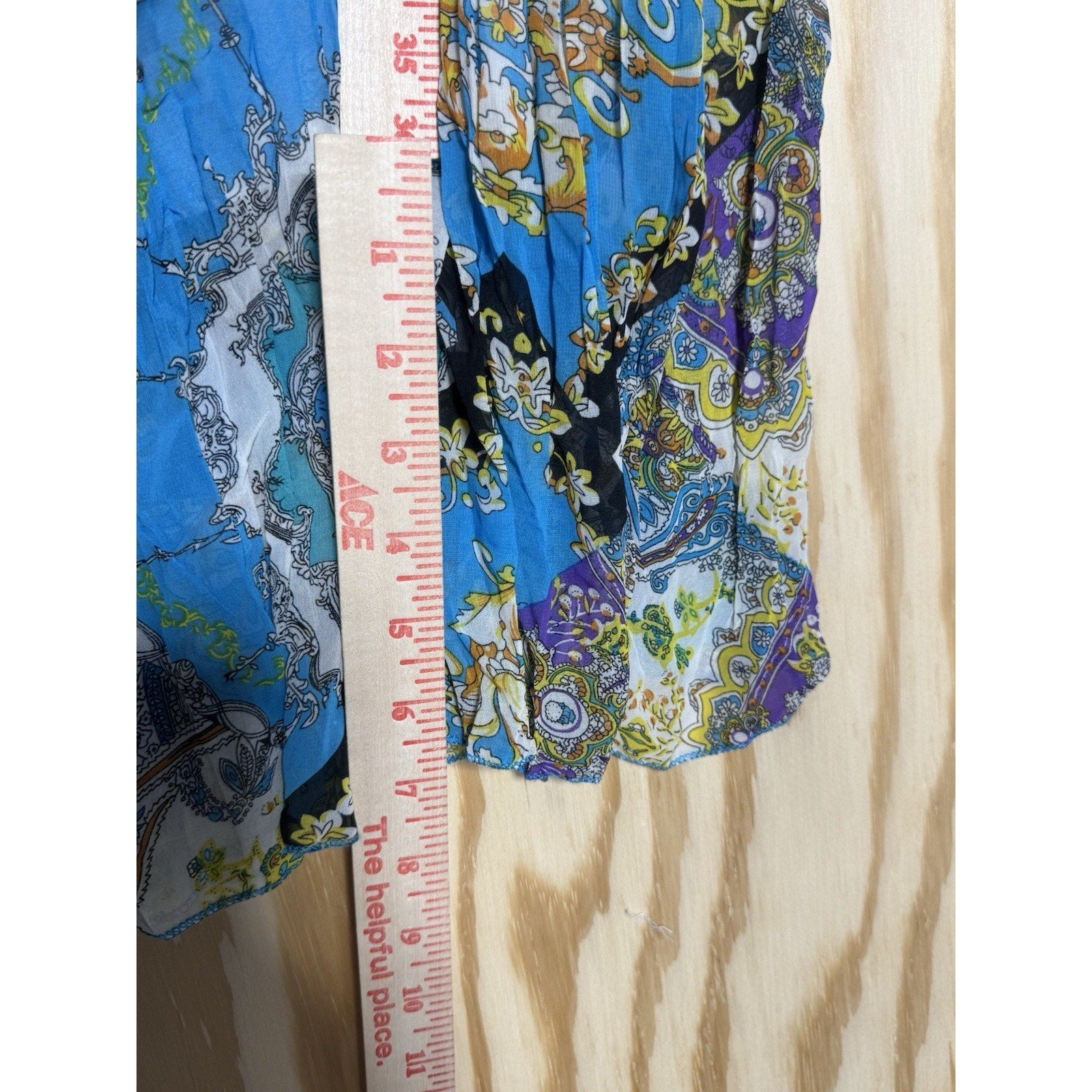 Boho Midi Dress Women M Blue Puff Sleeve Patchwork Print Flowy Summer Vacation