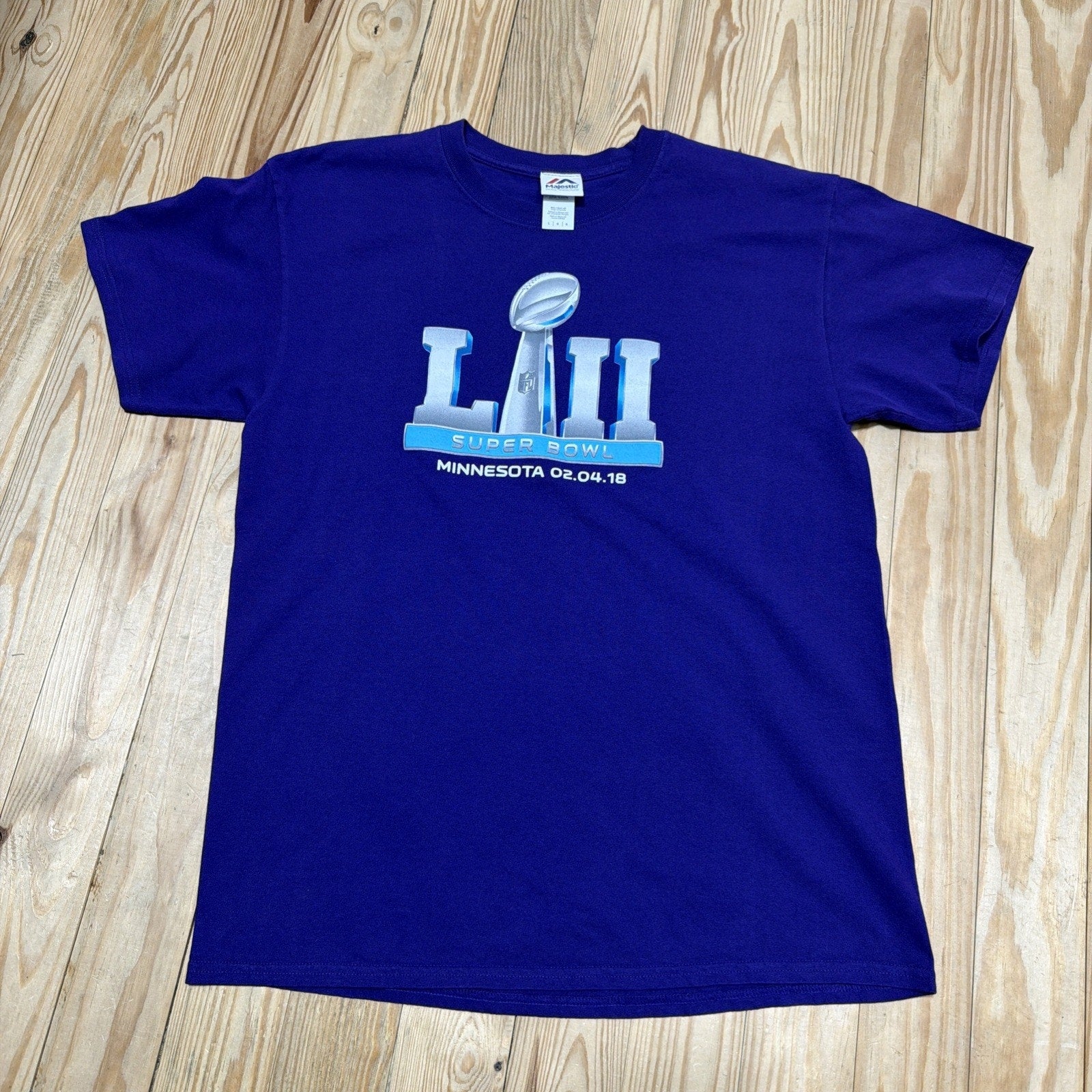 Majestic NFL Minnesota 2018 Super Bowl LII Tshirt Short Sleeve Purple Large