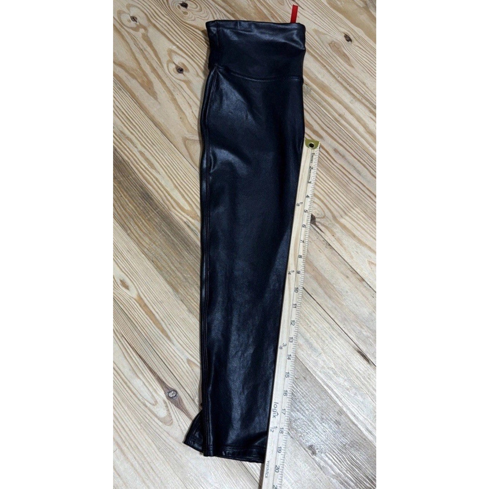 SPANX Black Leggings Faux Leather Size Medium Slimming Moto City Biker