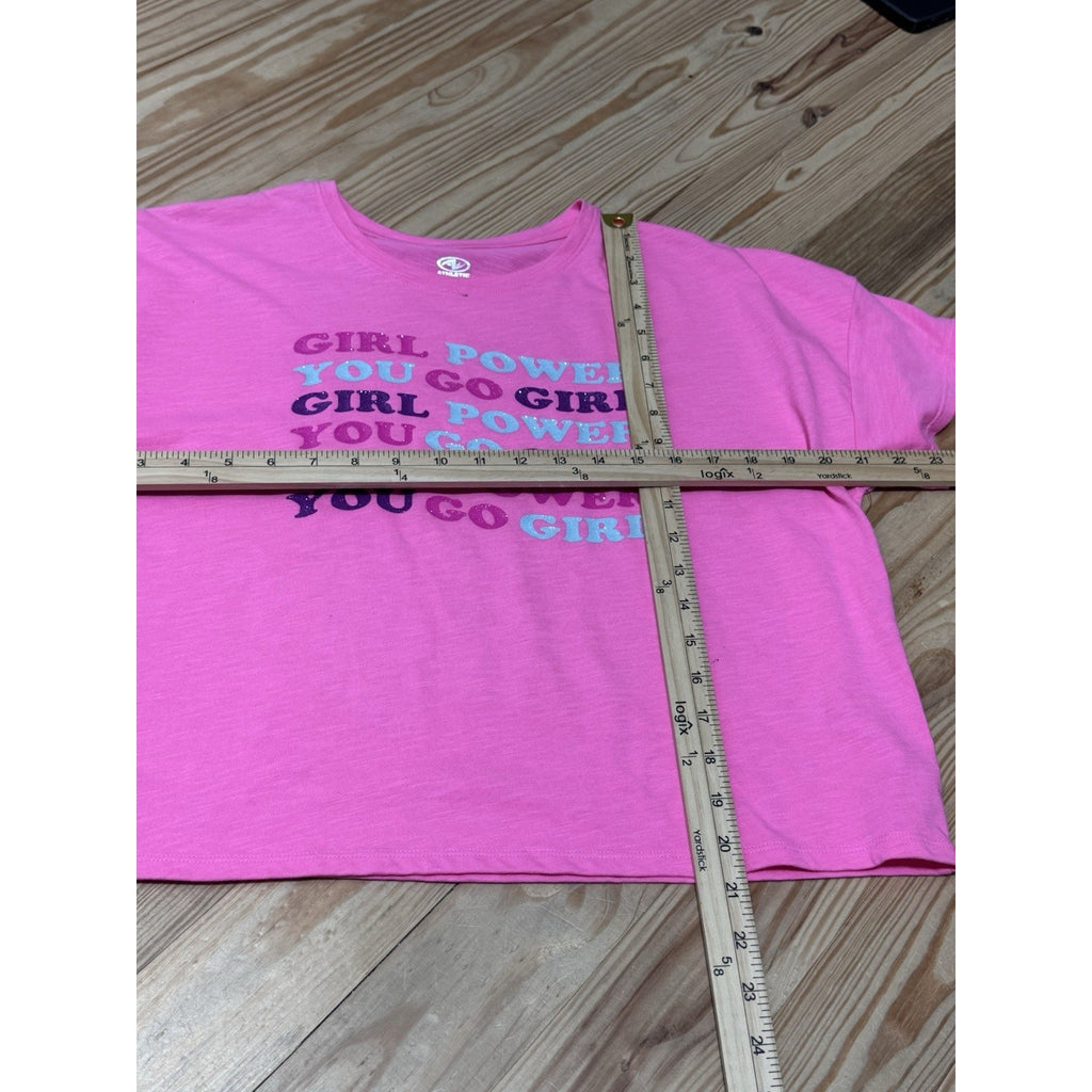 Athletec Girl Power Short Sleeve Pink Crop Top Girls Plus Size XL NWT