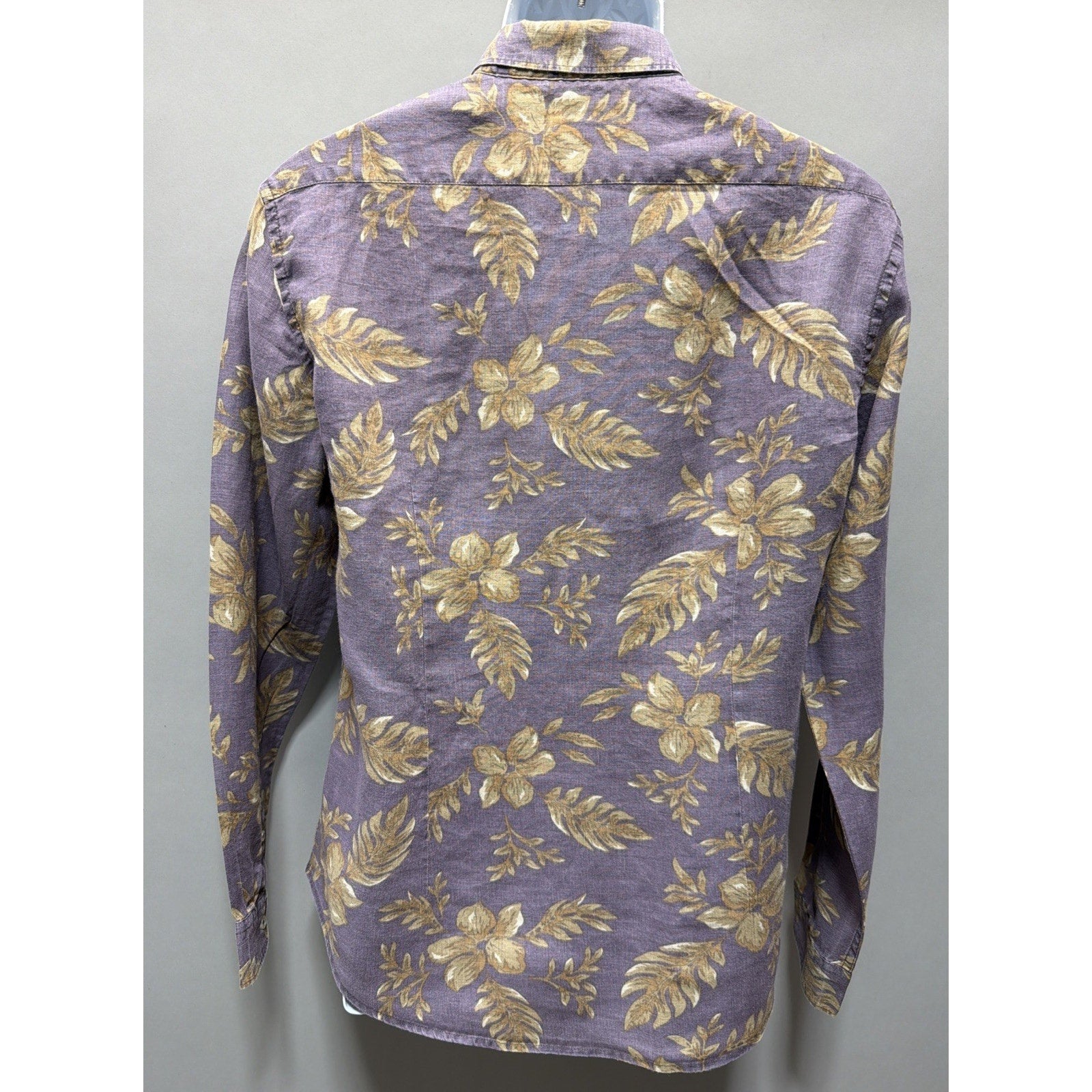 Celio 100% Linen Shirt Men Size M Floral Button Up Long Sleeve Purple Beach
