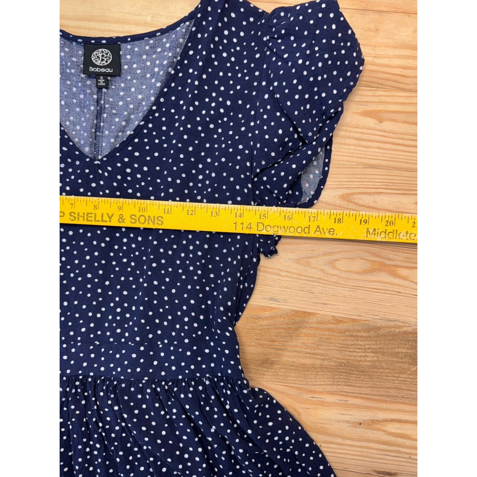Bobeau Wrap Dress Shift Geometric Navy Blue Hi Low Women’s Size Small