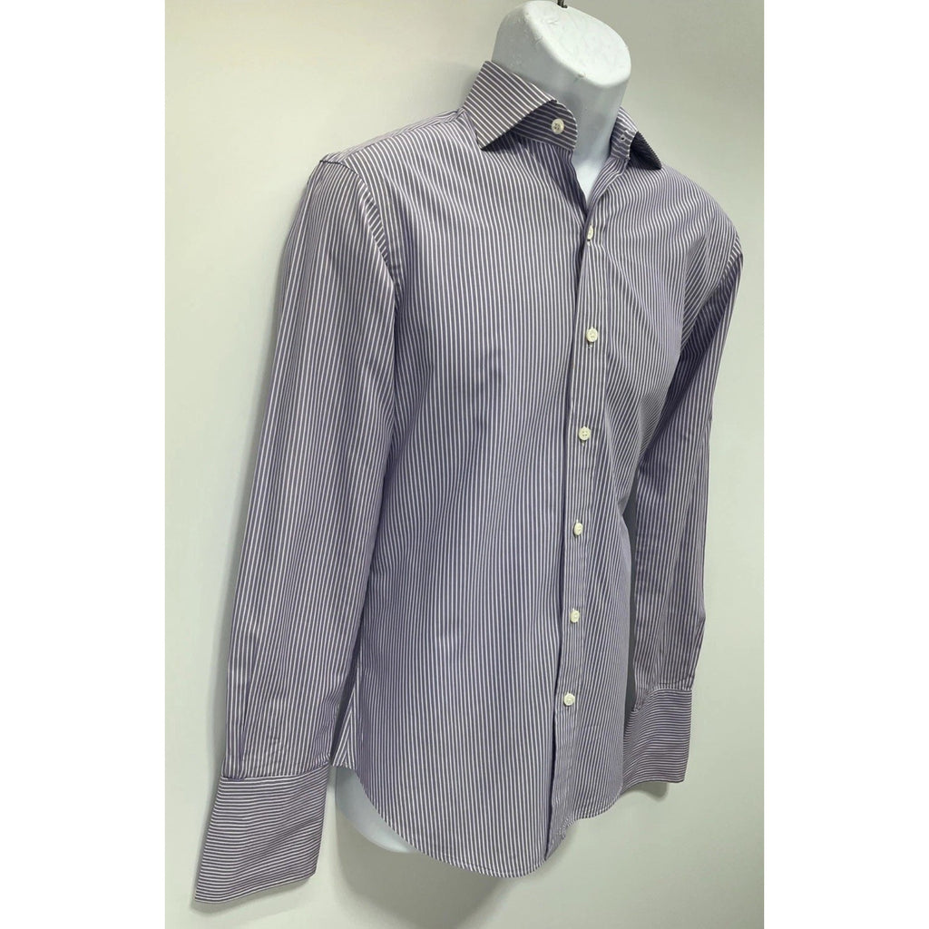 Polo Ralph Lauren Custom Fit Purple White Striped Cotton Shirt Mens Size Small