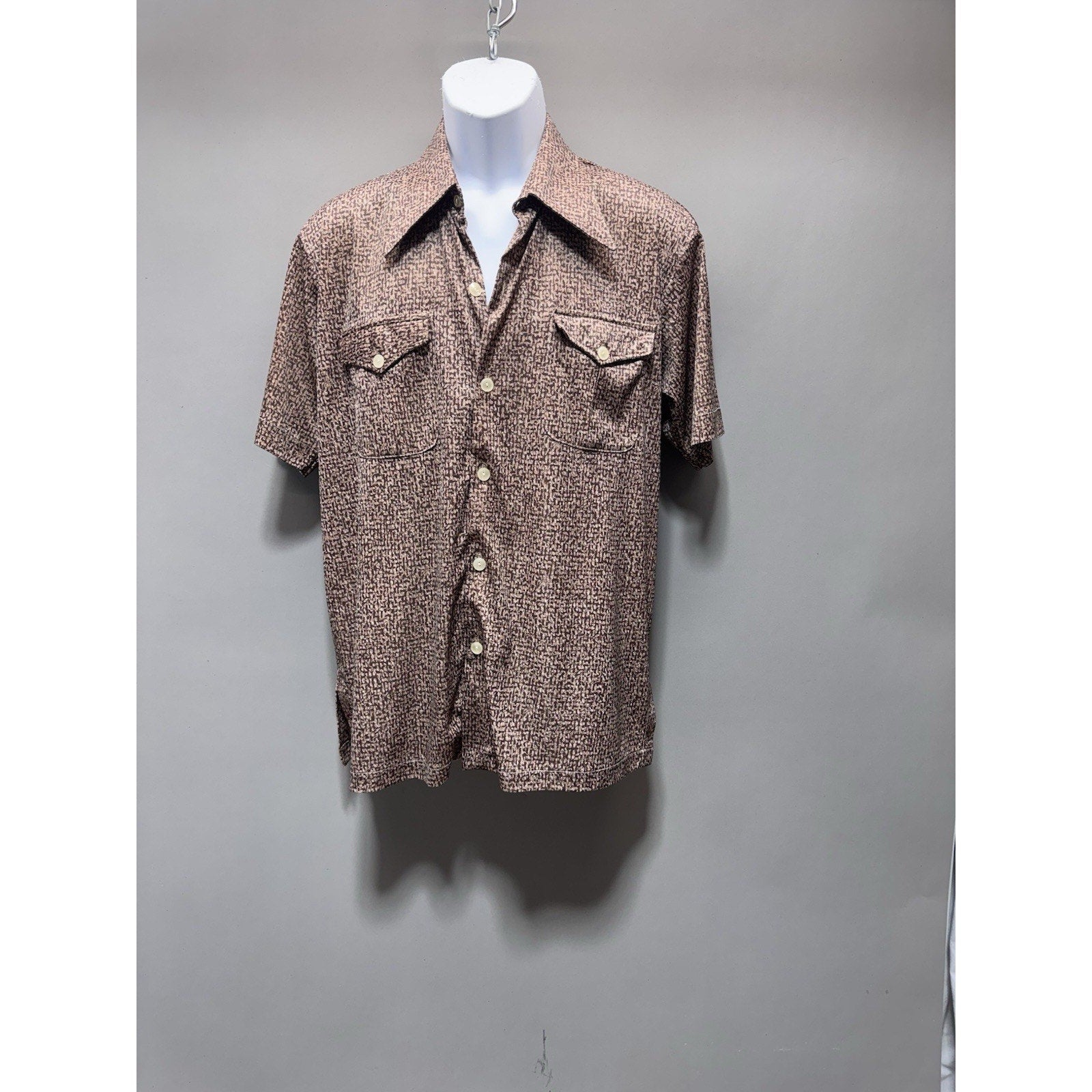 Vintage La Moda Acapulco Men's Brown Cream Short Sleeve Island Shirt Large