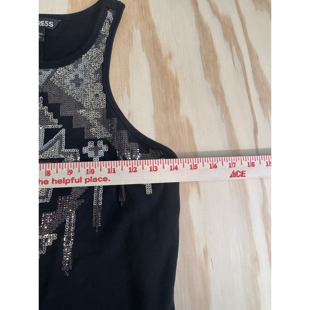 Express Sequin Bodycon Dress Womens Small Black Racerback Stretch Cocktail Party