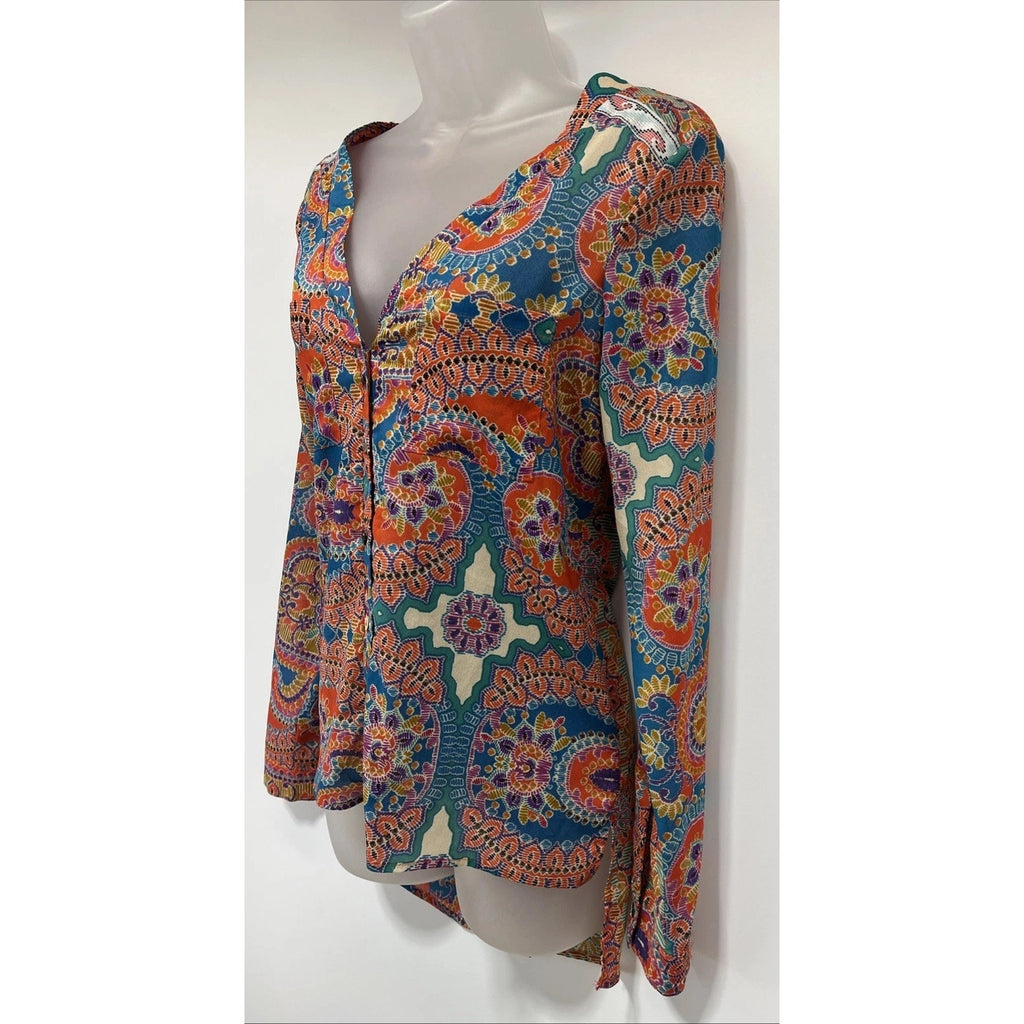 Gimmicks by BKE Top Womens Small Floral Mesh Surplice Blouse Paisley Boho Fairy