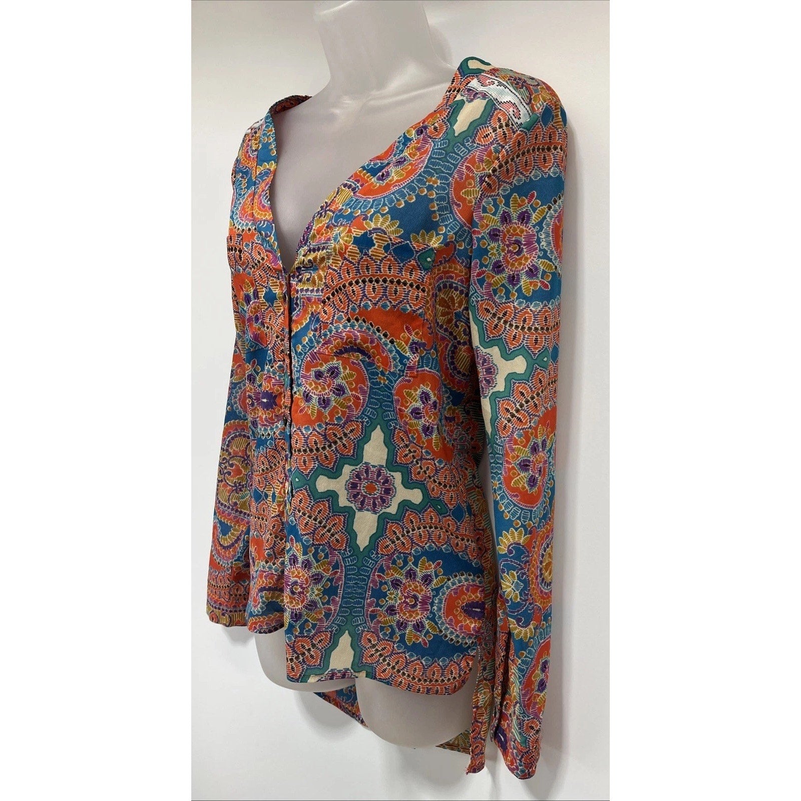 Gimmicks by BKE Top Womens Small Floral Mesh Surplice Blouse Paisley Boho Fairy