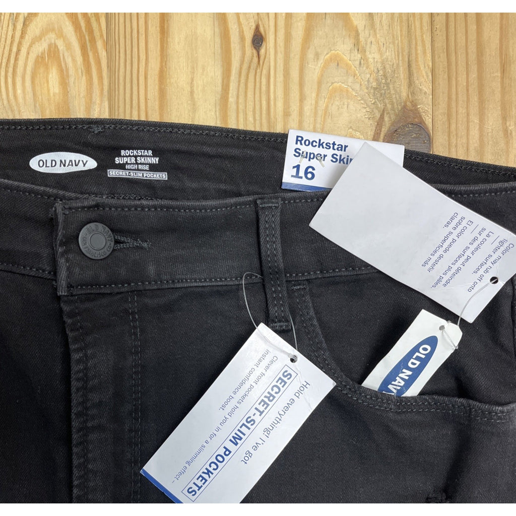 NWT Old Navy Rockstar High Rise Super Skinny Distressed Black Jeans Size 16