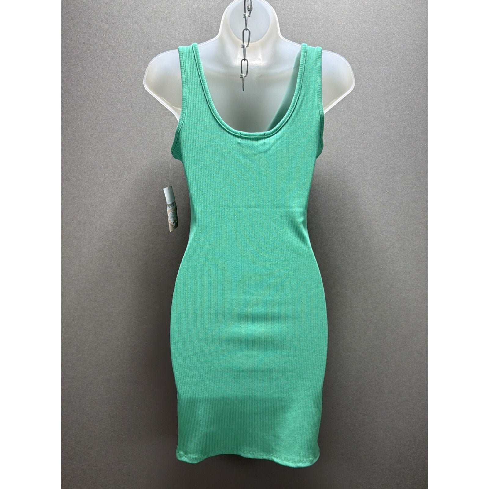 Popular 21 Green Ribbed Knit V Neck Sleeveless Bodycon Mini Dress M Stretch New