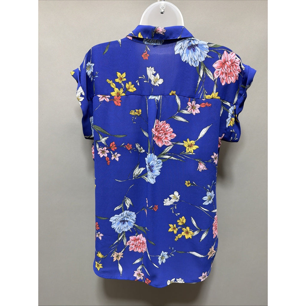 Express Women's Blue Floral Zip Front Blouse Size M Medium Spring Summer Top