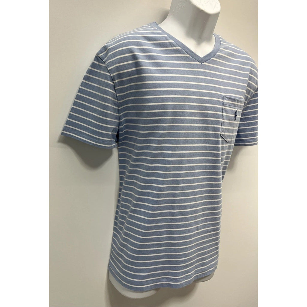 Polo Ralph Lauren Men’s Striped Tee Blue White Classic Fit V Neck T Shirt