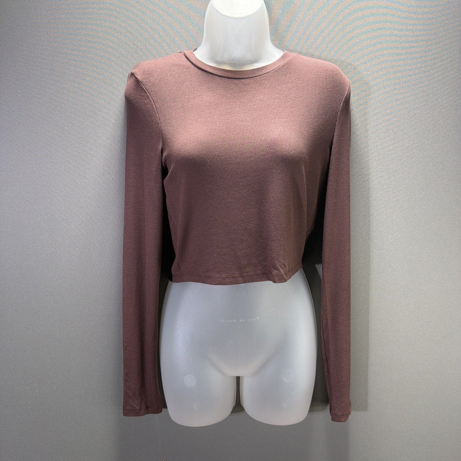 New SWS Essentials Ribbed Crop Top Womens M Brown Long Sleeve NWT