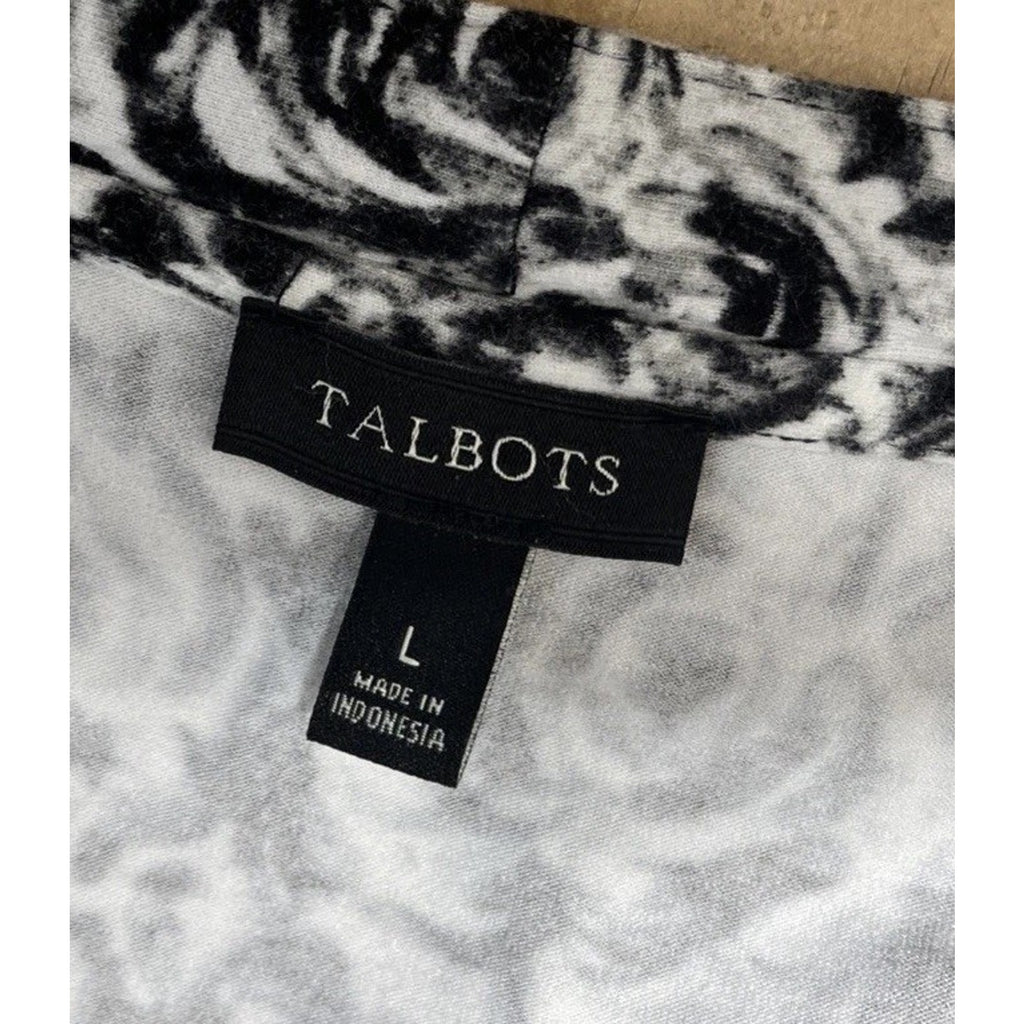 Talbots Women’s Size Large Black/White Floral Long Sleeve V-neck