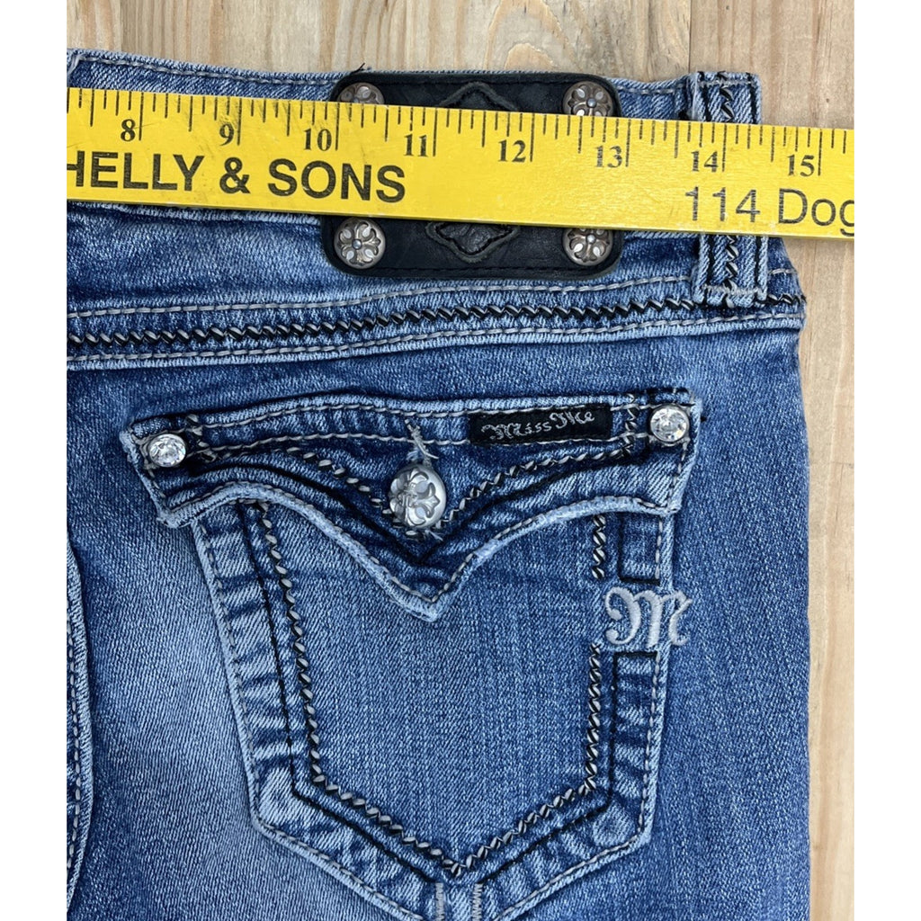 Miss Me Womens Skinny Jeans Size 28 Embellished Flap Pockets Distressed Denim