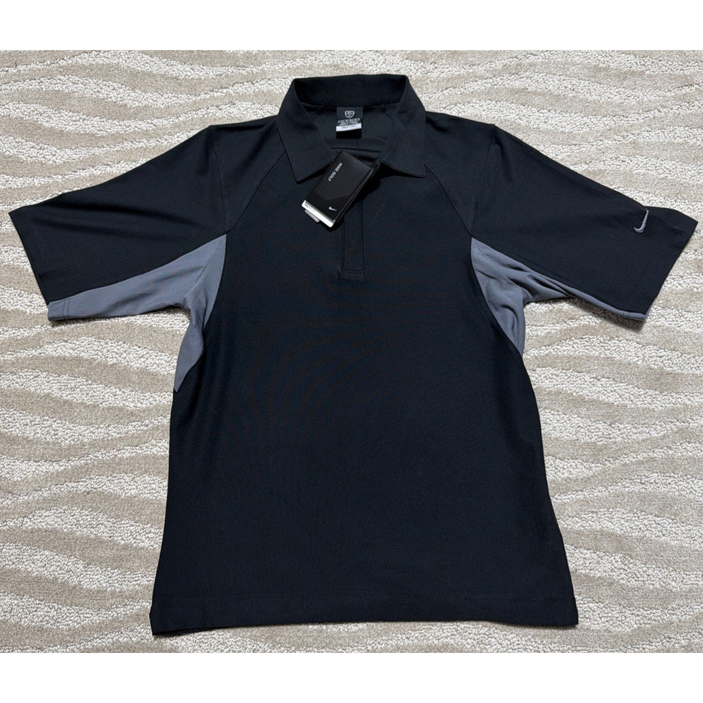 Nike Golf Dri fit Mens XS Color Block Black Gray Polo Shirt UV 193582-010 New