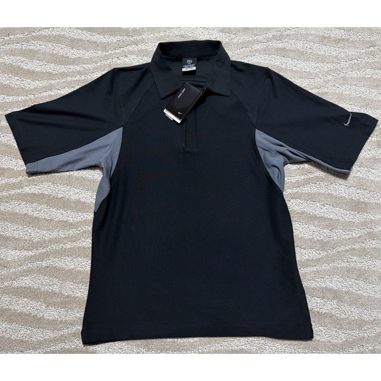 Nike Golf Dri fit Mens XS Color Block Black Gray Polo Shirt UV 193582-010 New