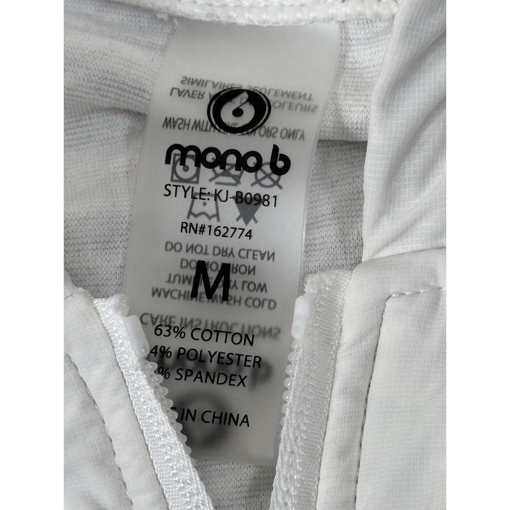 Mono B Women's Size Medium Textured White Lightweight Long Sleeve Hoodie Zipper