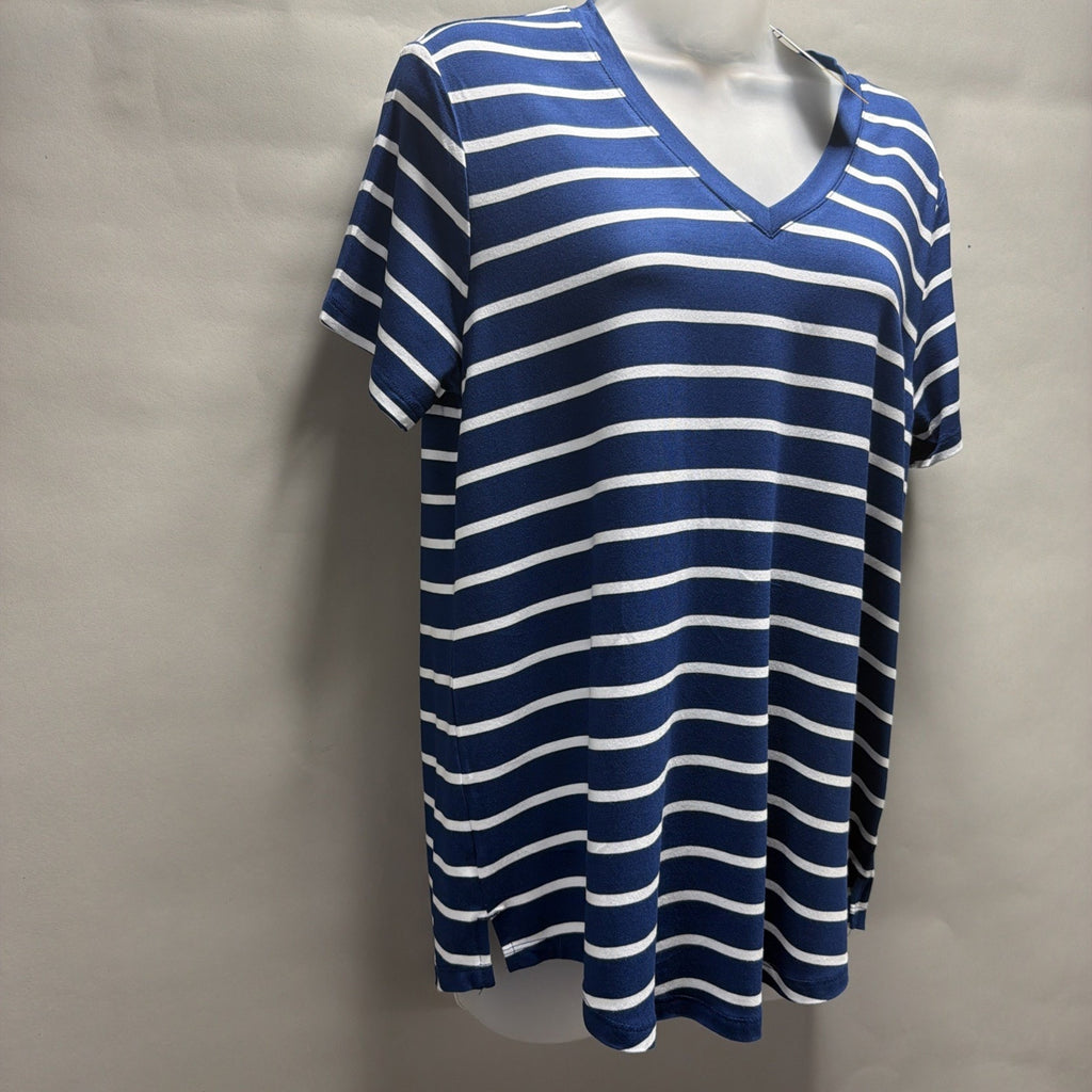 Women's M GAP Blue & White Striped V-Neck Short Sleeve Tee Minimalist NWT