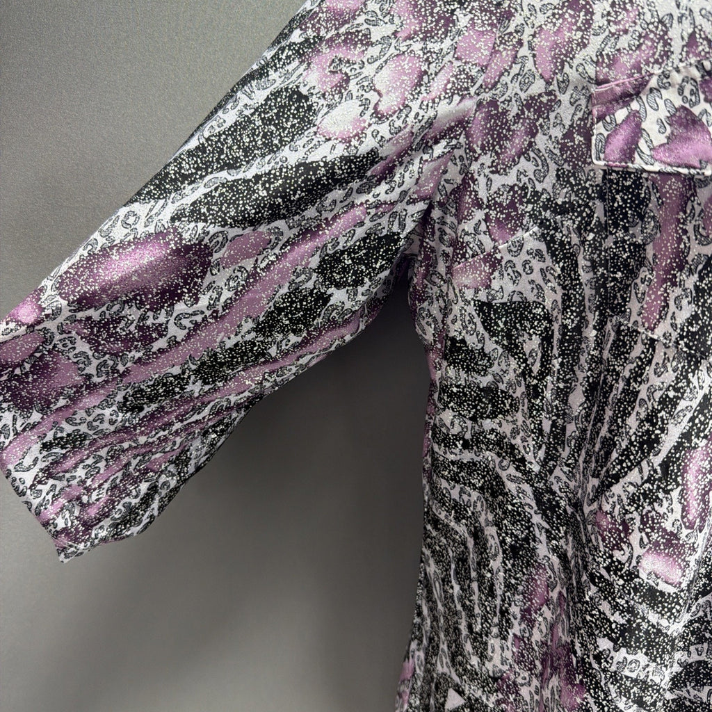 NWT Emily Daniels Beautiful Purple Black Silver Metallic Blouse- Size XL