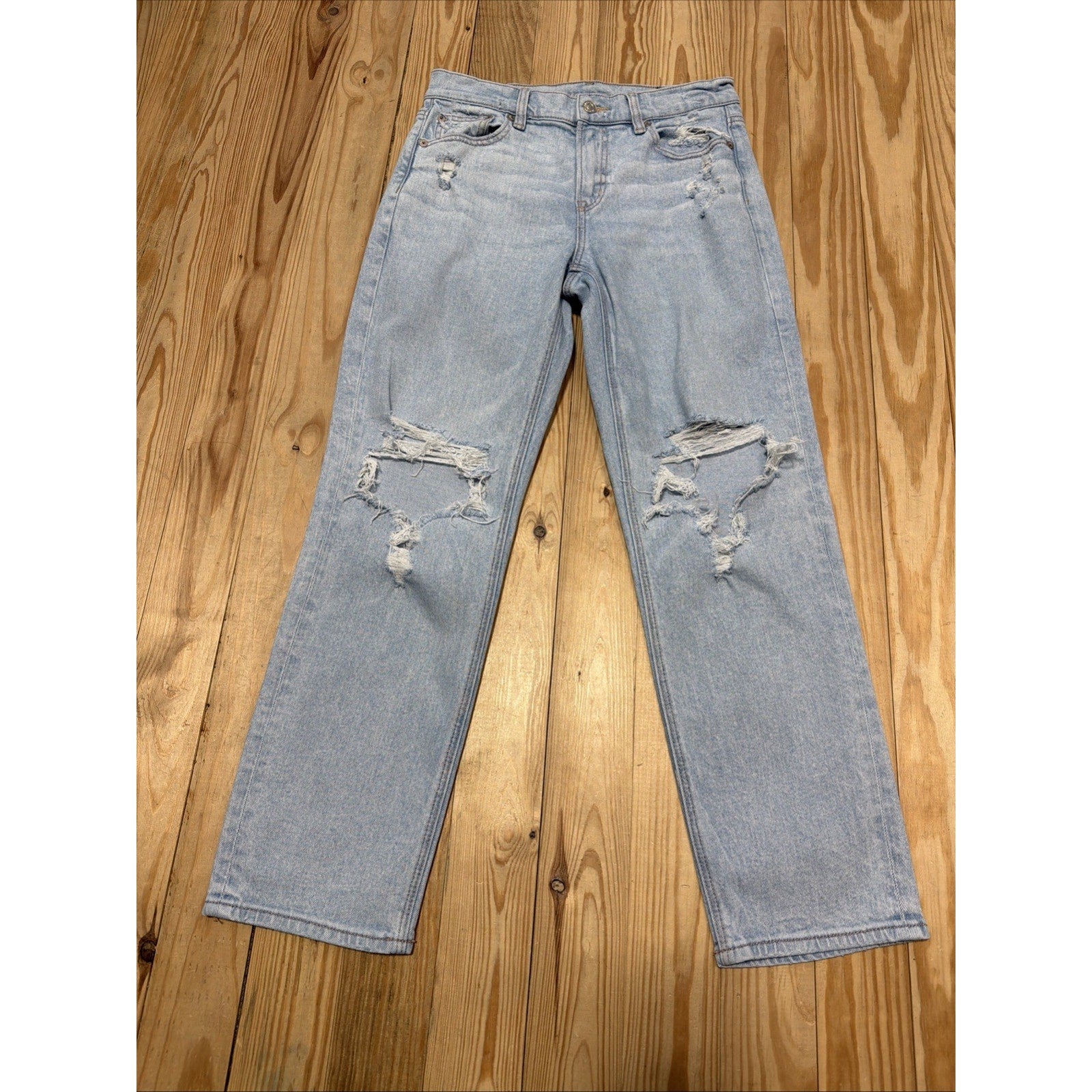 American Eagle Womens Su High Rise Ankle Straight Jeans Sz 4 Distressed Loose