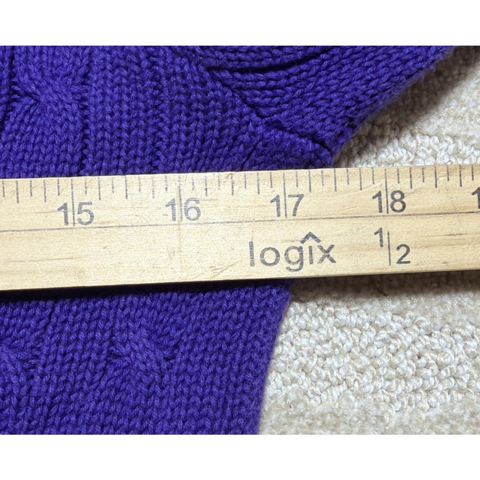 Ralph Lauren Sport Womens Large Purple Cable Knit V Neck Cotton Sweater Pony