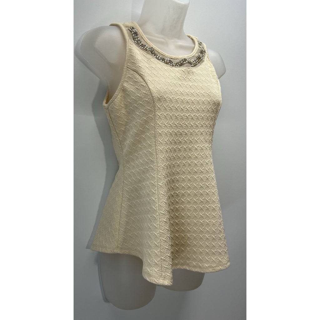 23 Love Street Cream Sleeveless Top With Sequins Blouse Womens Size Large.