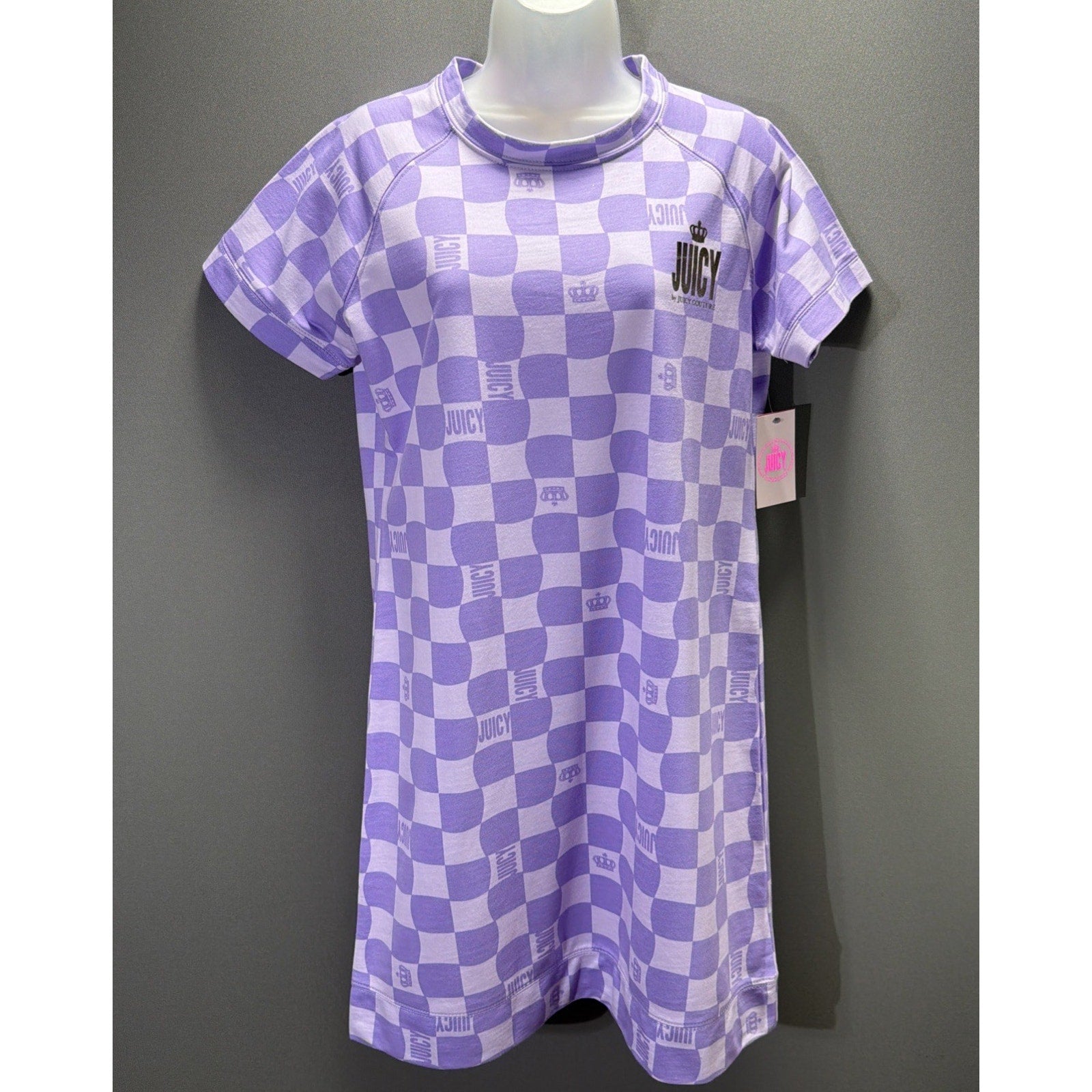 NWT Juicy Couture Lilac Sky Check T-Shirt Dress Size Large SR$60