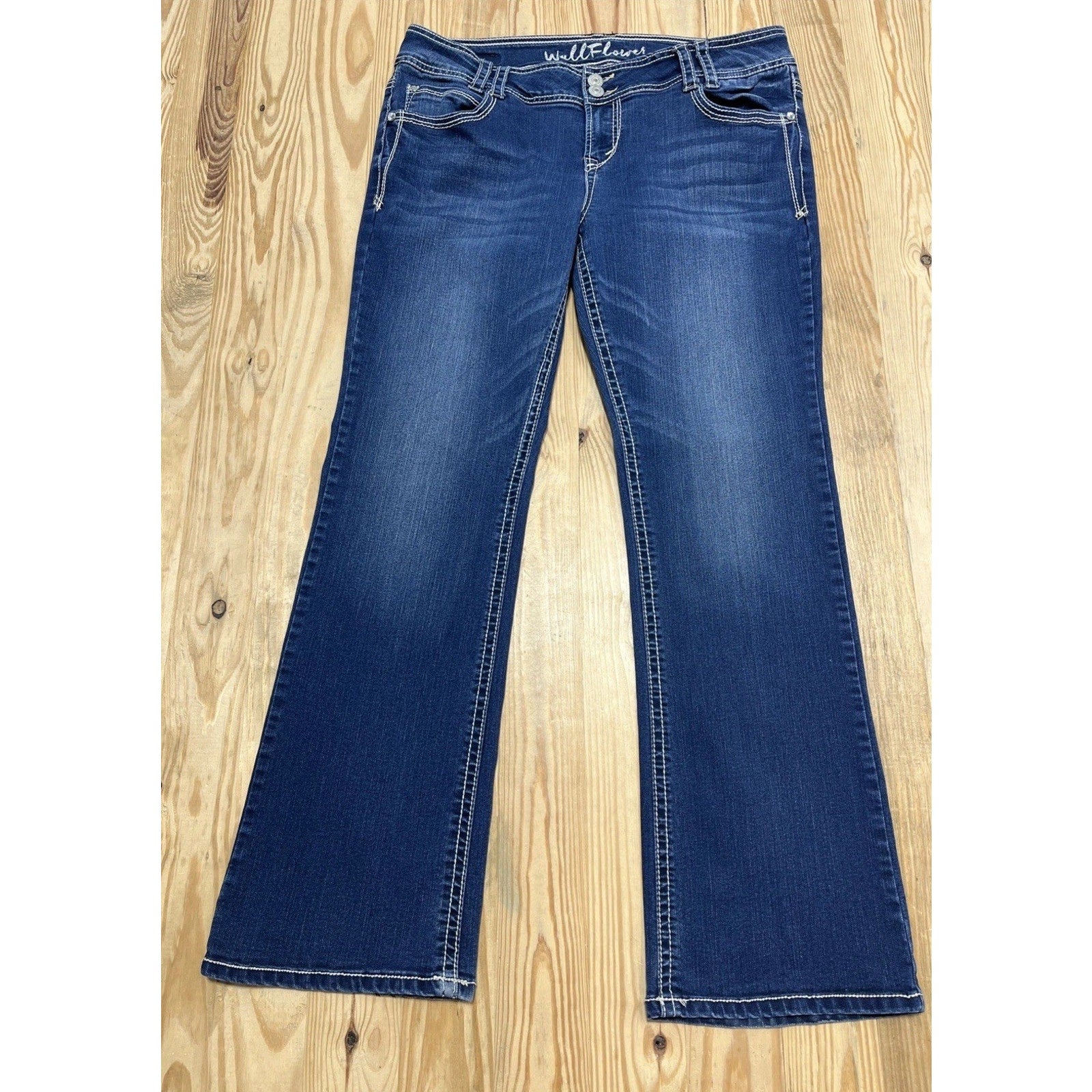 Wallflower Jeans Women’s 17 Boot Cut Blue Thick Stitch Flap Pocket Y2K 36x30
