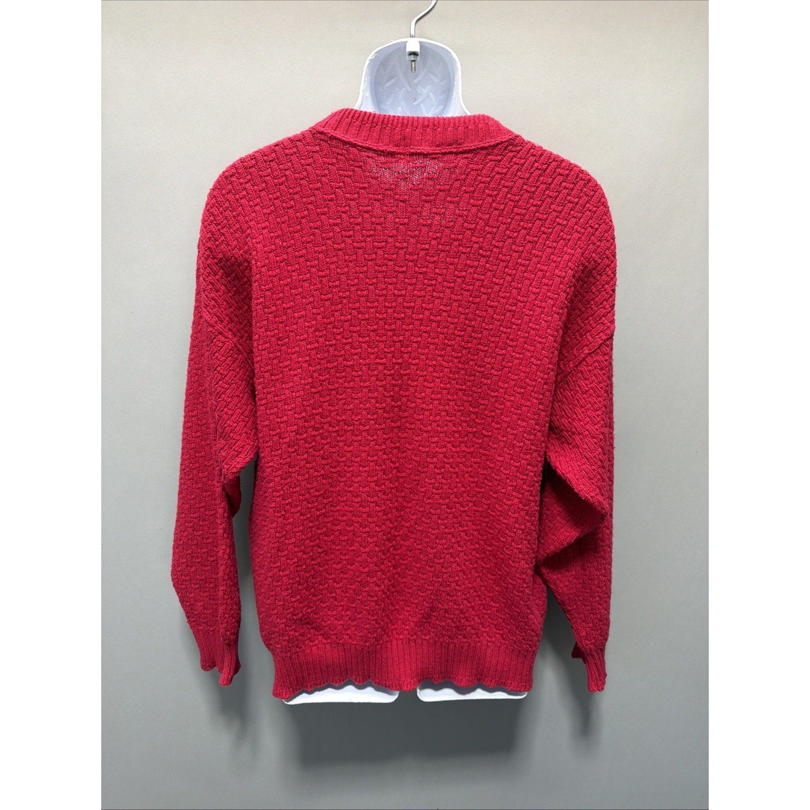 Vintage 90s Andhurst Sweater Men M Red Knit Cotton Hand Framed Cable Grandpa USA