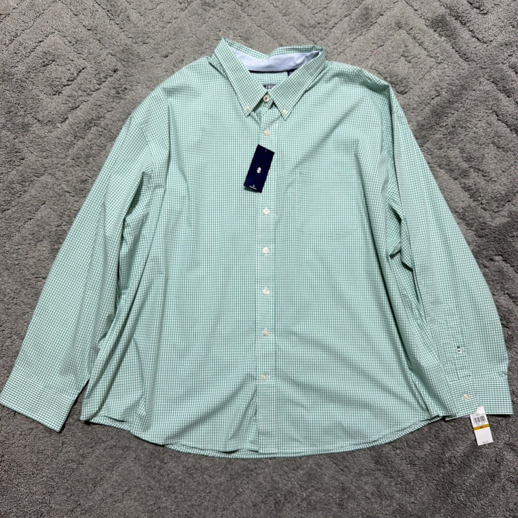 New IZOD Performance Woven Shirt Men's Size 4XB Green Gingham Check Button Down