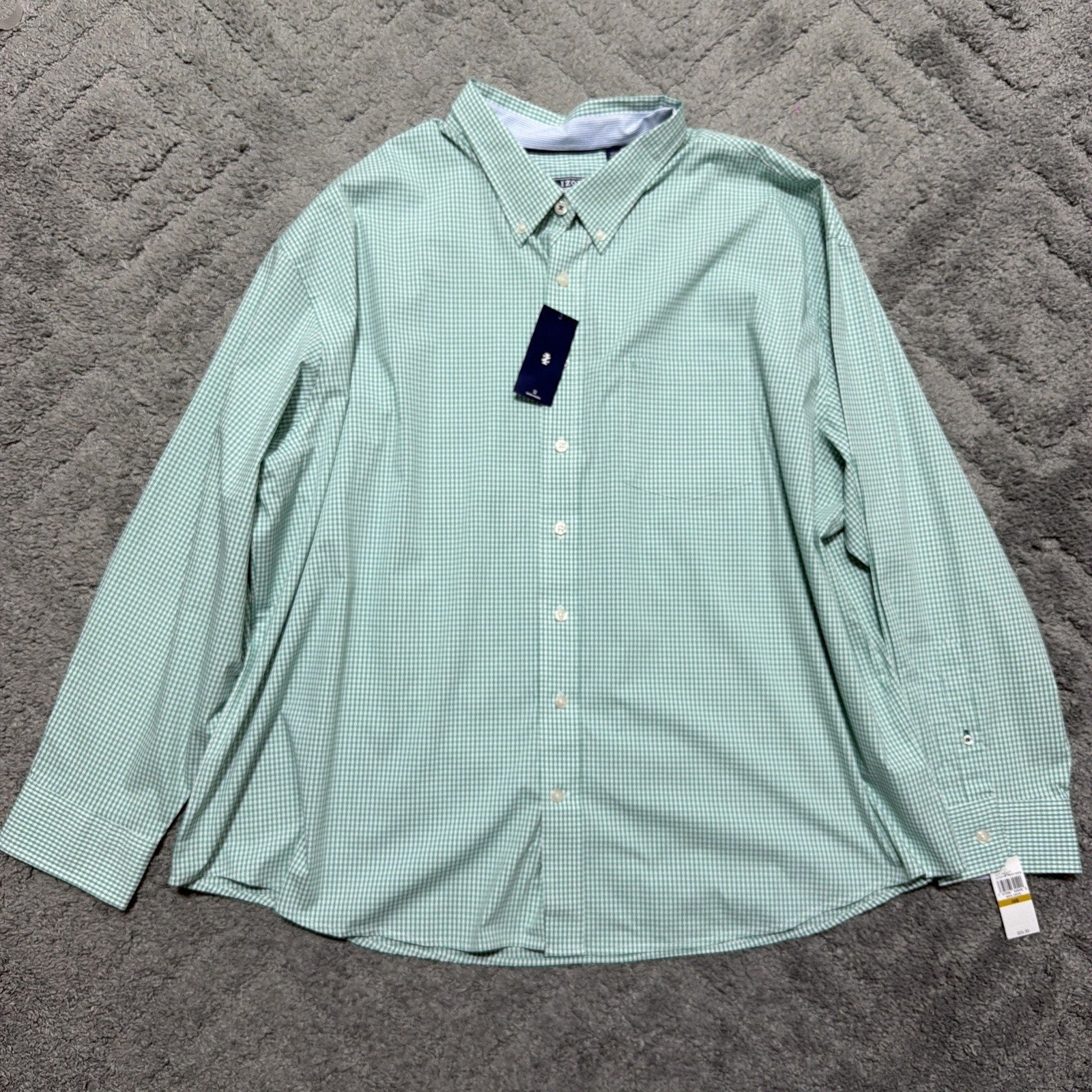 New IZOD Performance Woven Shirt Men's Size 4XB Green Gingham Check Button Down
