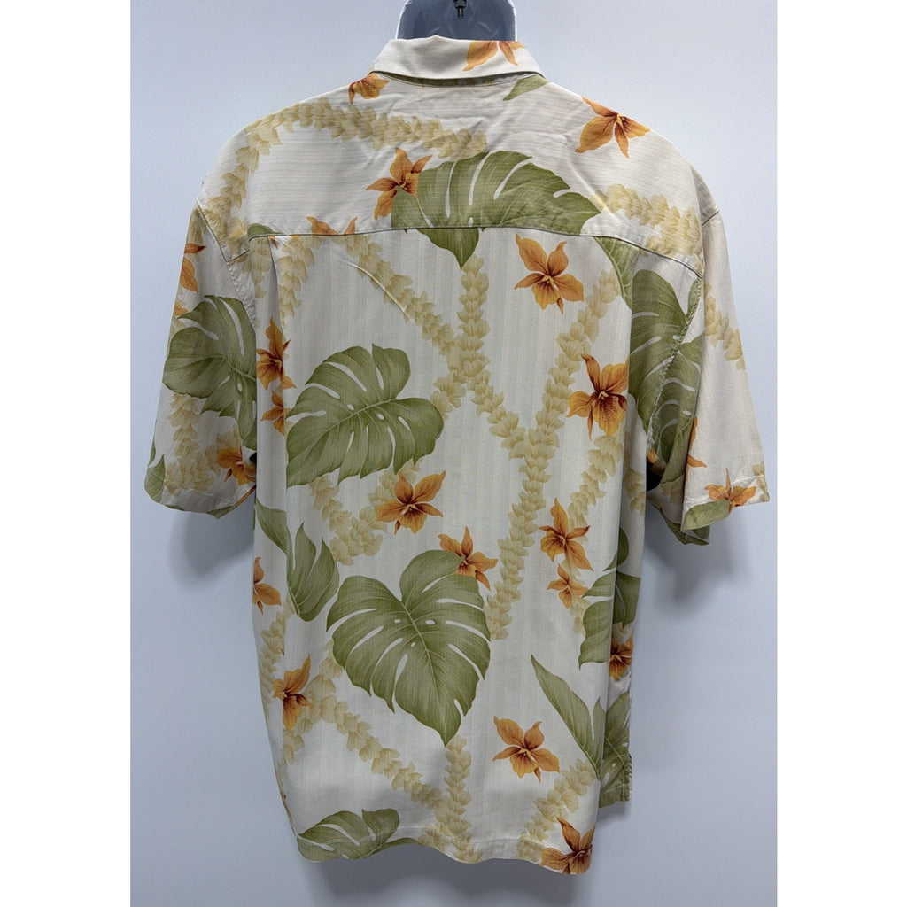 Mens Size XL Tommy Bahama 100% Silk Camp Shirt Yellow Green Foliage