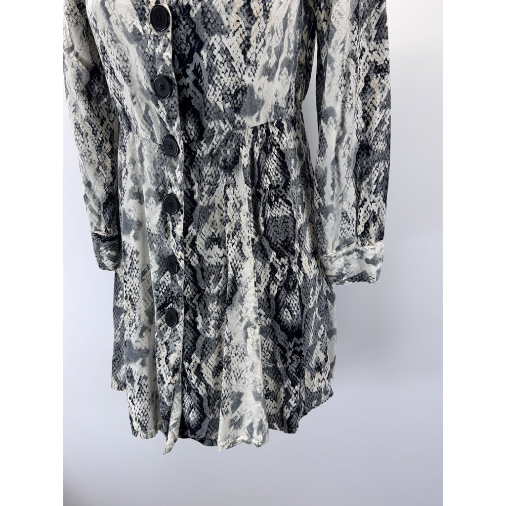 Rebellion Snake Python Animal Print Pattern No Collar Button Front Dress S