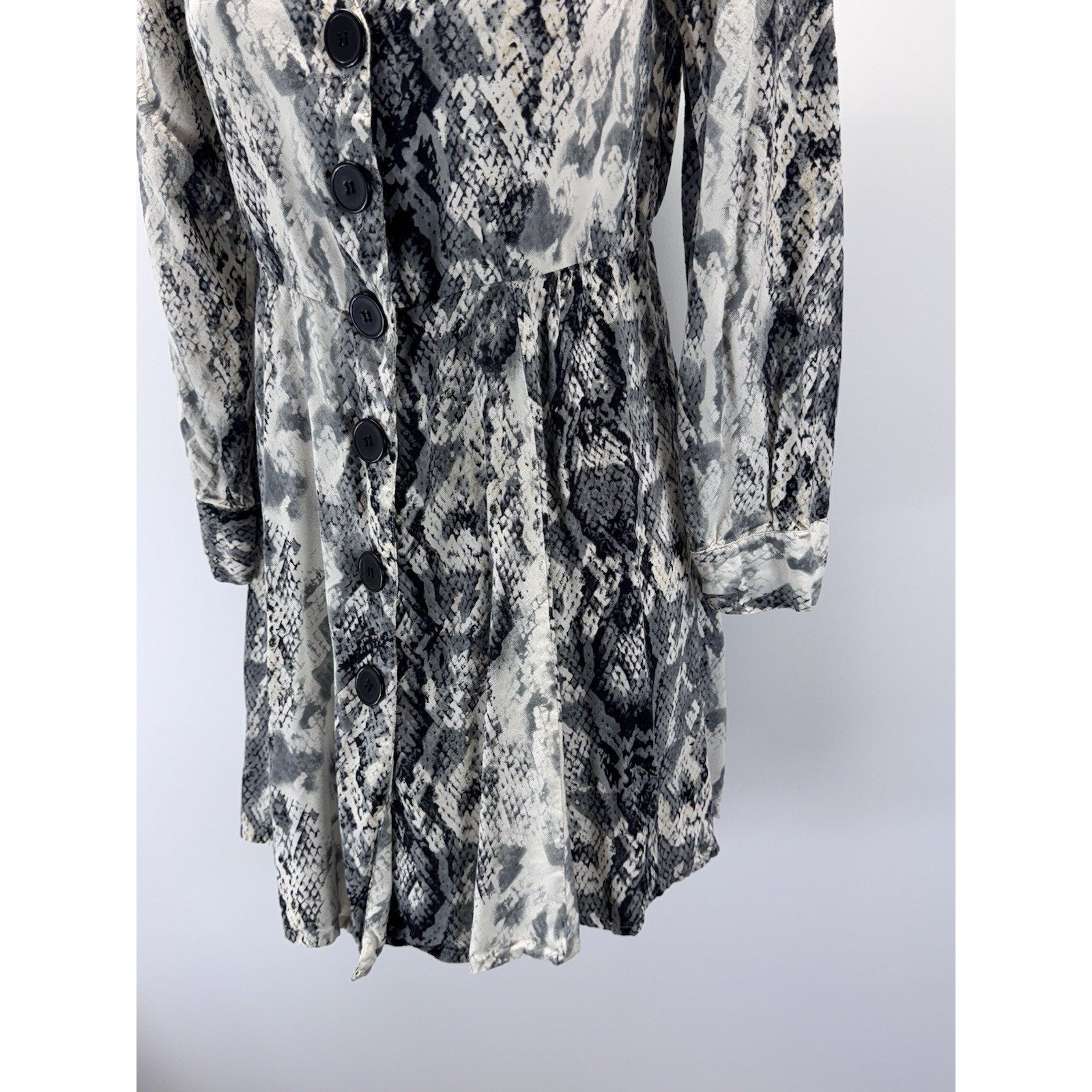 Rebellion Snake Python Animal Print Pattern No Collar Button Front Dress S