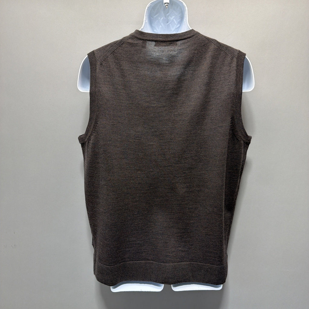 Murano Luxury Italian Yarn Brown Sweater Vest Knit 100% Merino Wool Men’s L Flaw