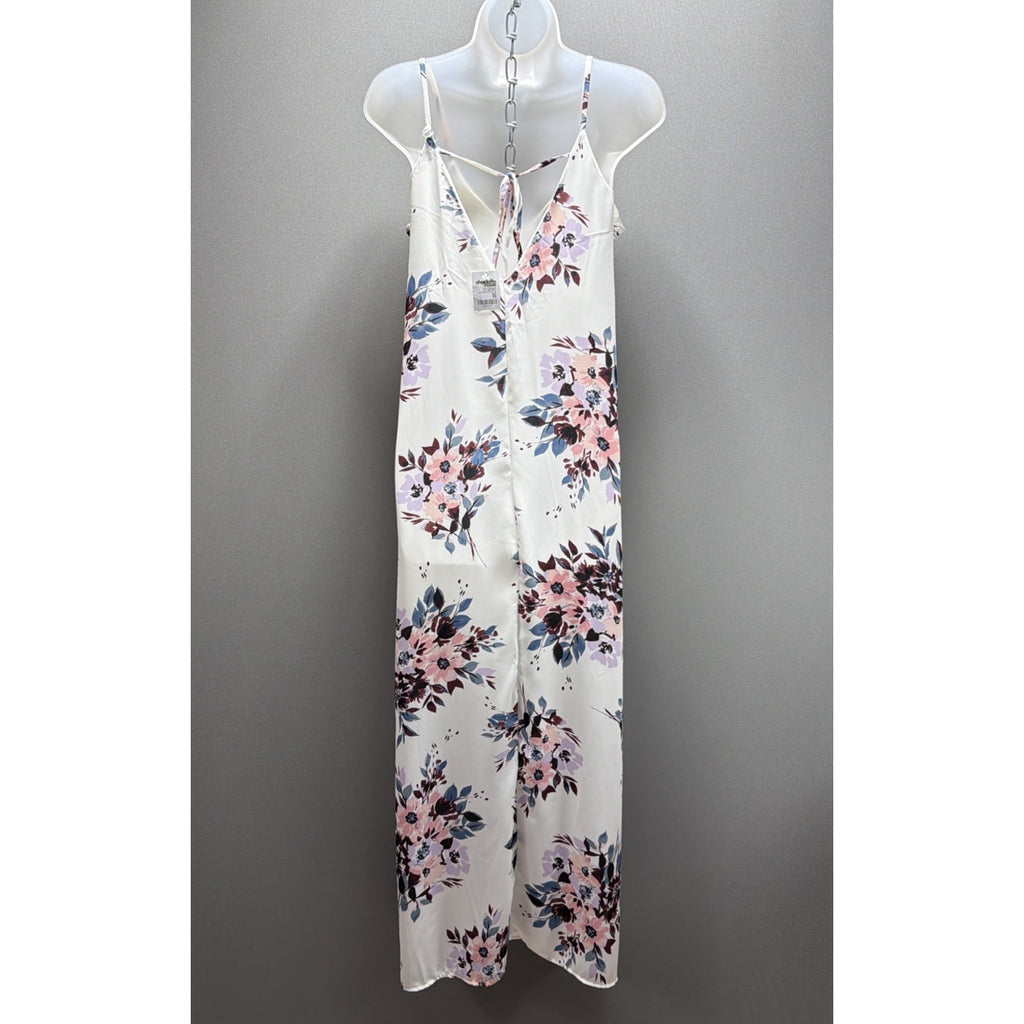 charlotte russe maxi dress White Floral Spaghetti Straps Side Slits Lined XS NWT