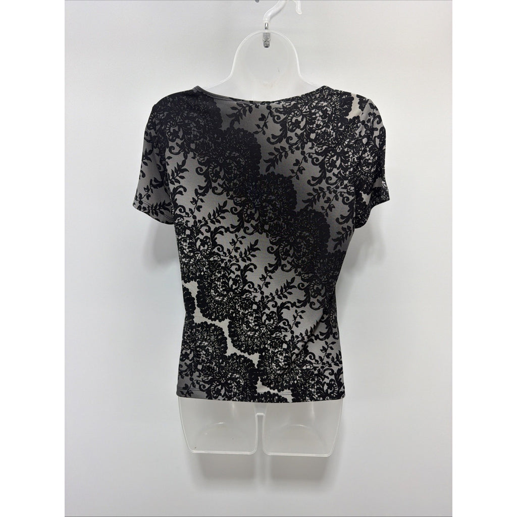 East 5th Essentials Stretch Top Cap Sleeve Black Gray Paisley Women Size S New