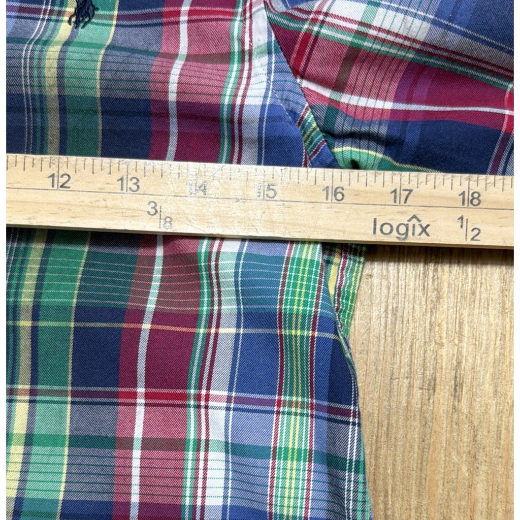RALPH LAUREN Boys Sz L 16/18 Shirt Plaid Button Down Pink Blue Green LS